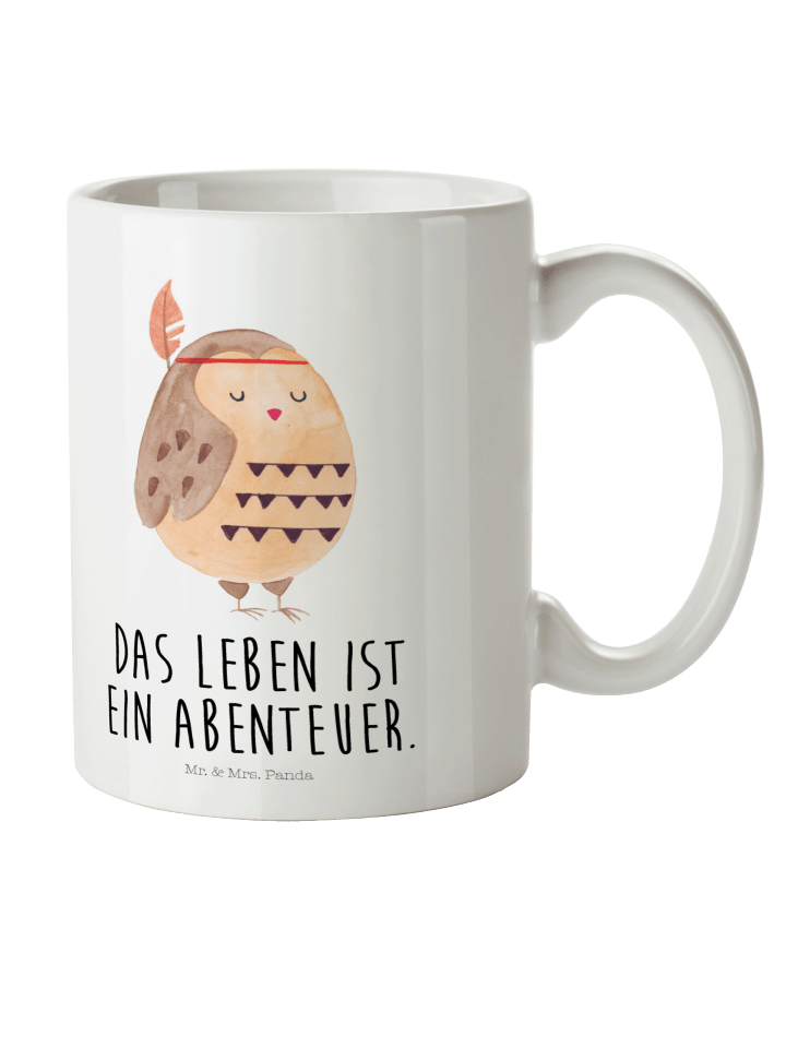 Tasse Eule Federschmuck mit Spruch in Weiß
