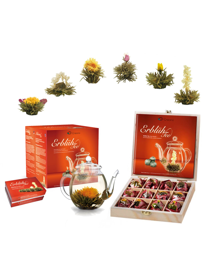 19tlg. Set: Geschenkset + 12er Holzbox "ErblühTee Weißer Tee" + 1 Teekanne 500ml