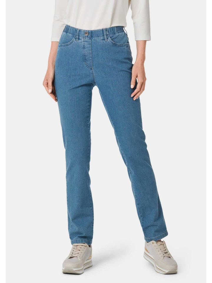 Kurzgröße: Edel geschmückte Jeansschlupfhose MARTHA in hellblau