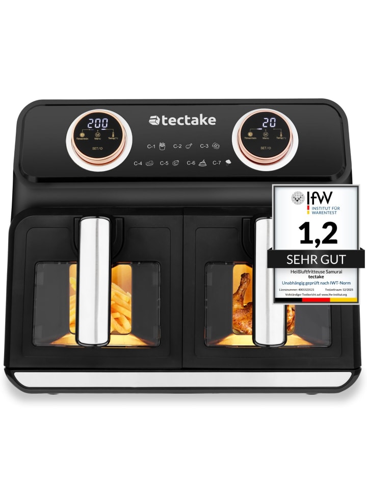Airfryer, 37,5 x 39 x 31,5 cm GS-Zertifikat, Rezeptheft, 2 Garräume