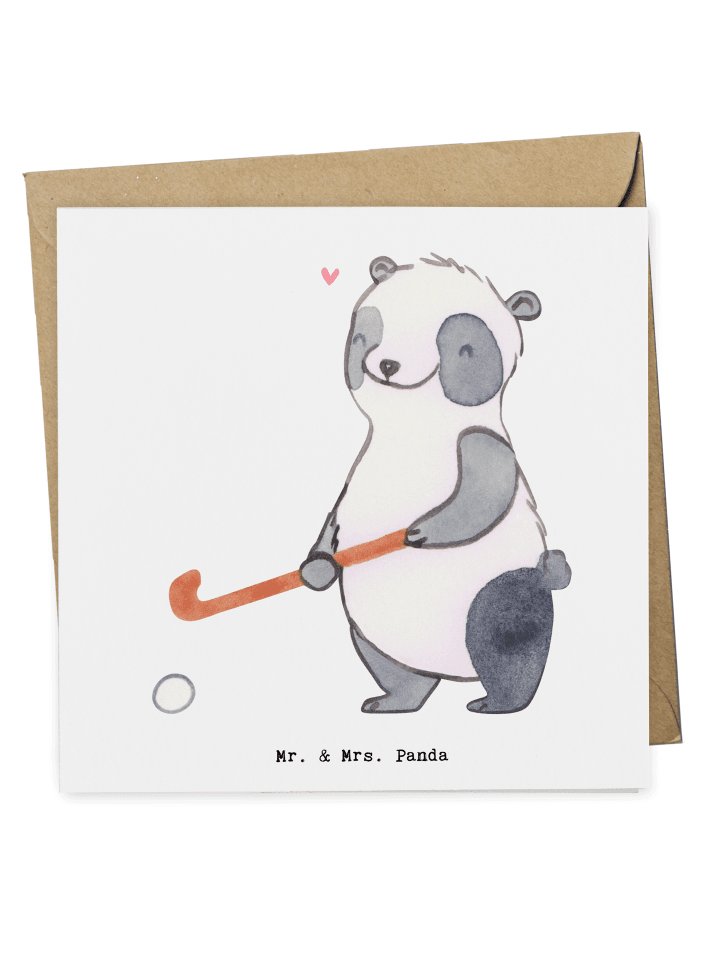 Grußkarte Panda Hockey spielen ohne Spruch in Weiß