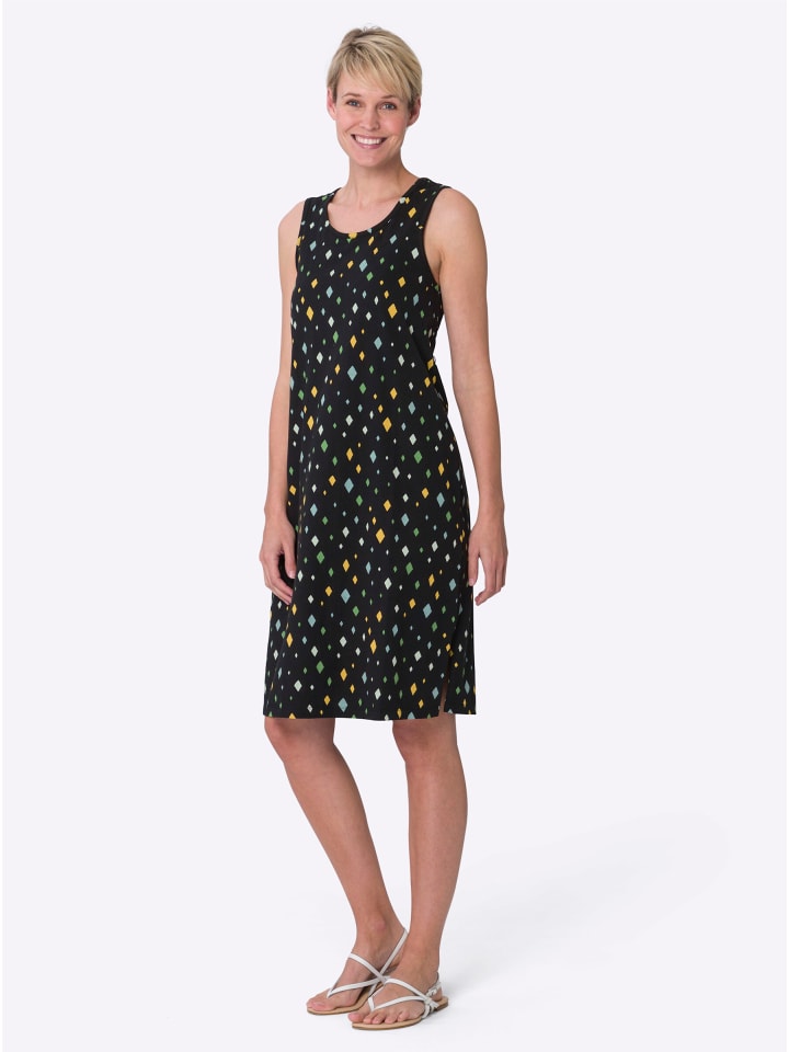 Sommerkleid in schwarz-gelb-bedruckt