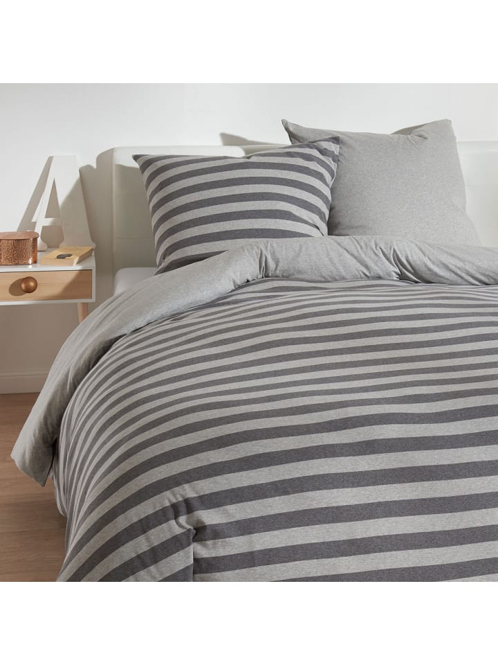 Bettwäsche Melange-Stripe Stone in grau
