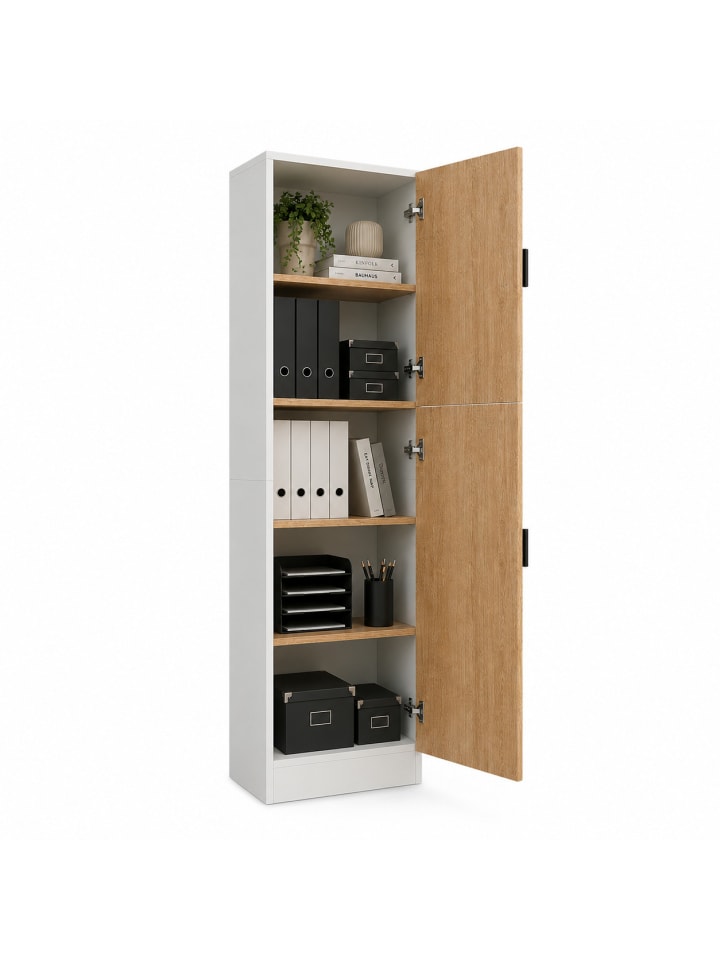 Mehrzweckschrank Büro Wohnzimmer Dilos 183 x 52 cm in Weiß / Honig-Eiche