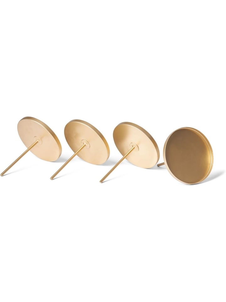 4X Kerzenpick Flach Gold 10cm Durchmesser I Kerzenteller mit Dorn Meta in Gold