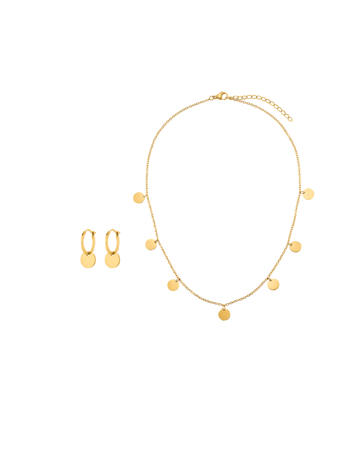 Schmuckset Frauen mit Halskette und Ohrringen Set Kreise silberfarben in goldfarben