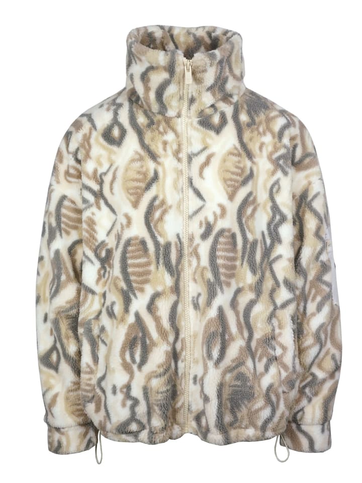 Teddyjacke Allovermuster Stehkragen Oversize in Beige