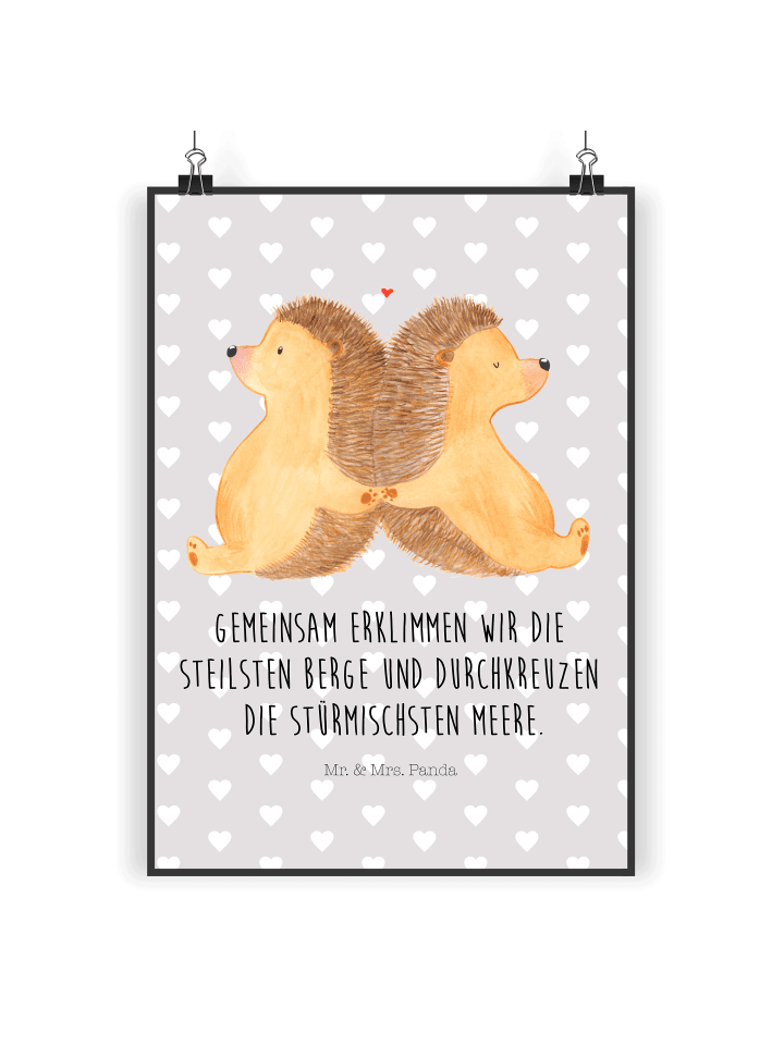 Plakat Igel händchenhaltend mit Spruch in Grau Pastell