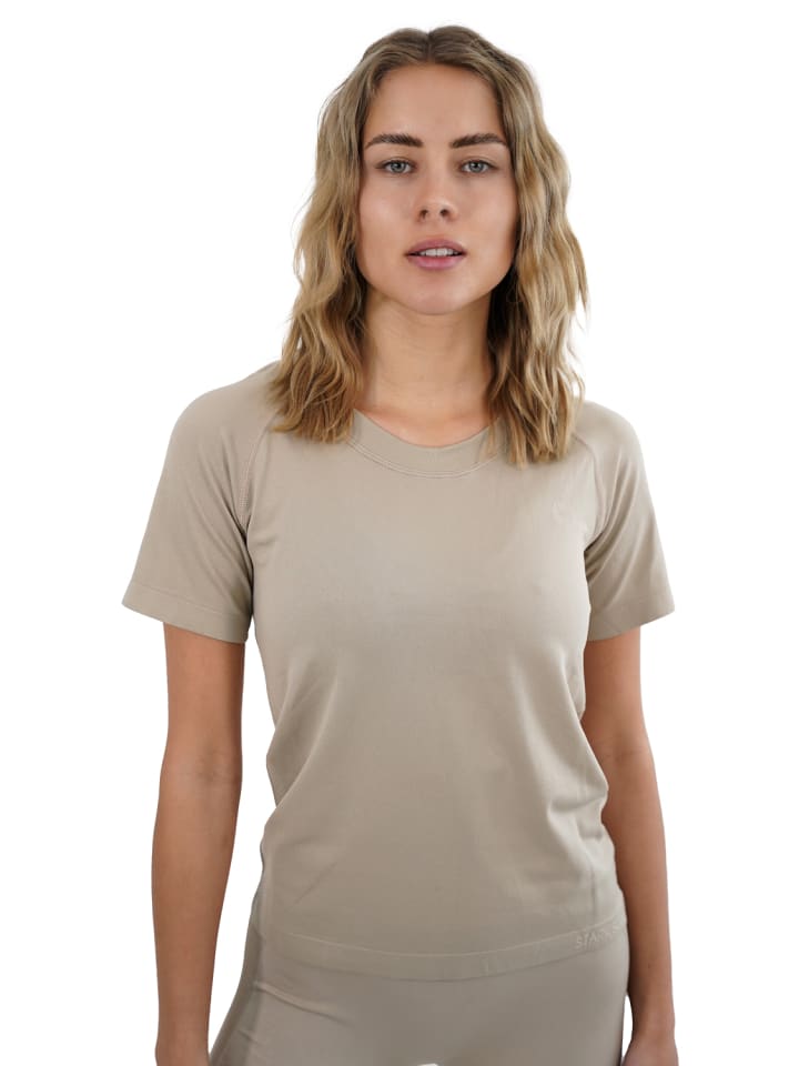 Sport Shirt Damen Racer - Seamless Laufshirt in beige