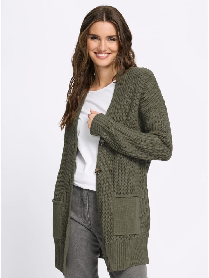 Long-Strickjacke in khaki