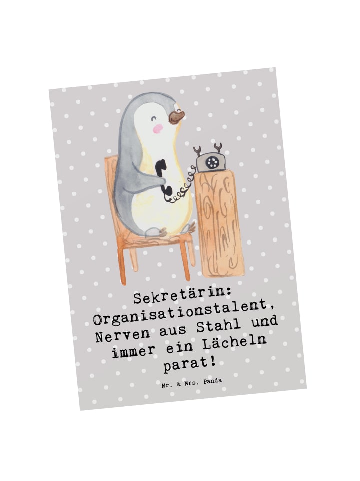 Postkarte Sekretärin Heldin mit Spruch in Grau Pastell