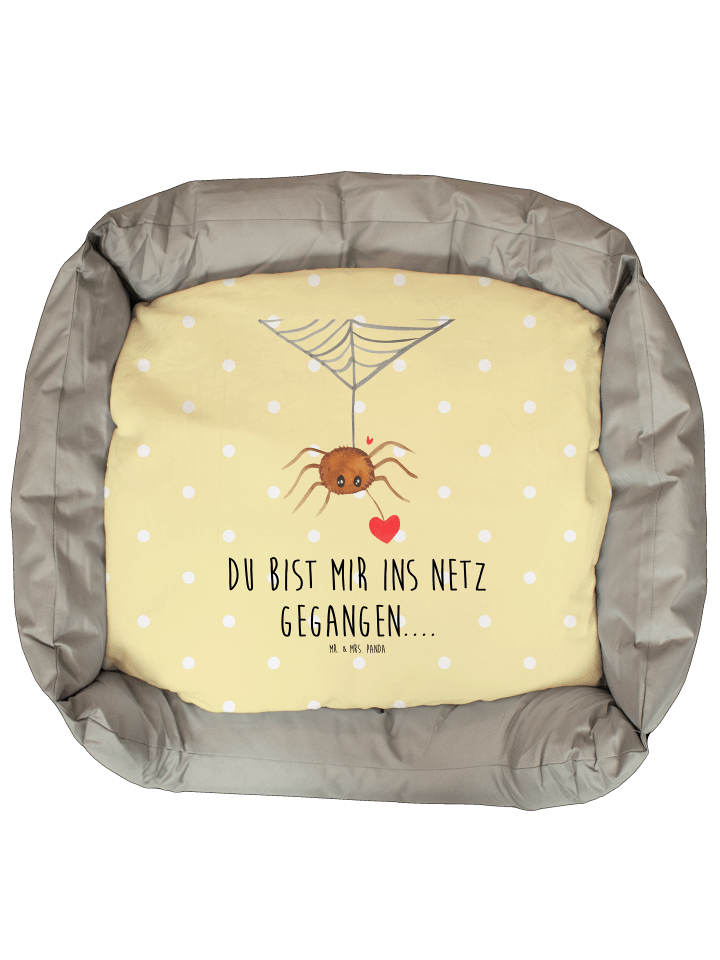 Katzenliege Spinne Agathe Liebe mit Spruch in Gelb Pastell
