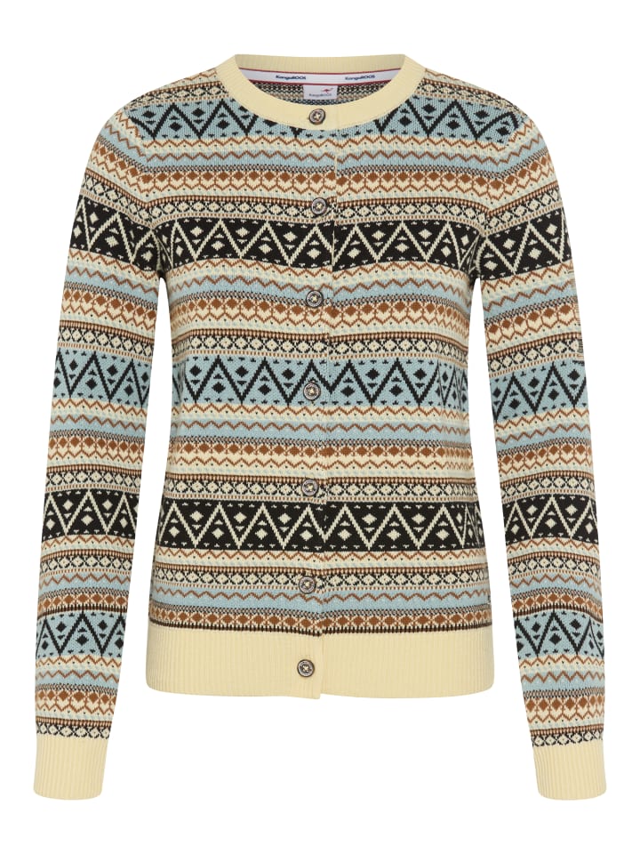 Jacquardstrickjacke in Hellblau-natur