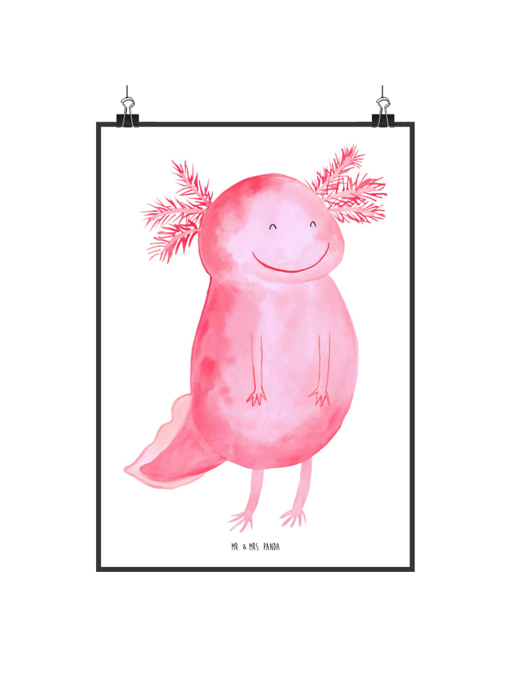 Kunstdruck Axolotl Glücklich ohne Spruch in Weiß