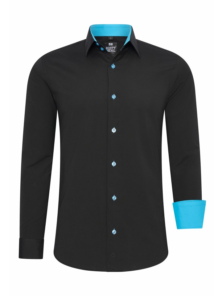 Business Hemd Slim Fit Premium Cotton-Stretch in Schwarz / Türkis