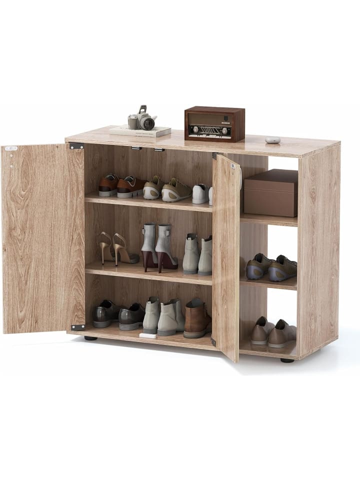 Schuhschrank mit 2 Türen 80 x 31 x 64,5 cm in Hellbraun