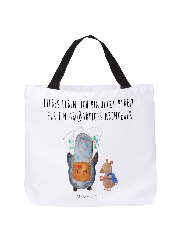 Tasche Pinguin & Maus Wanderer mit Spruch in Weiß