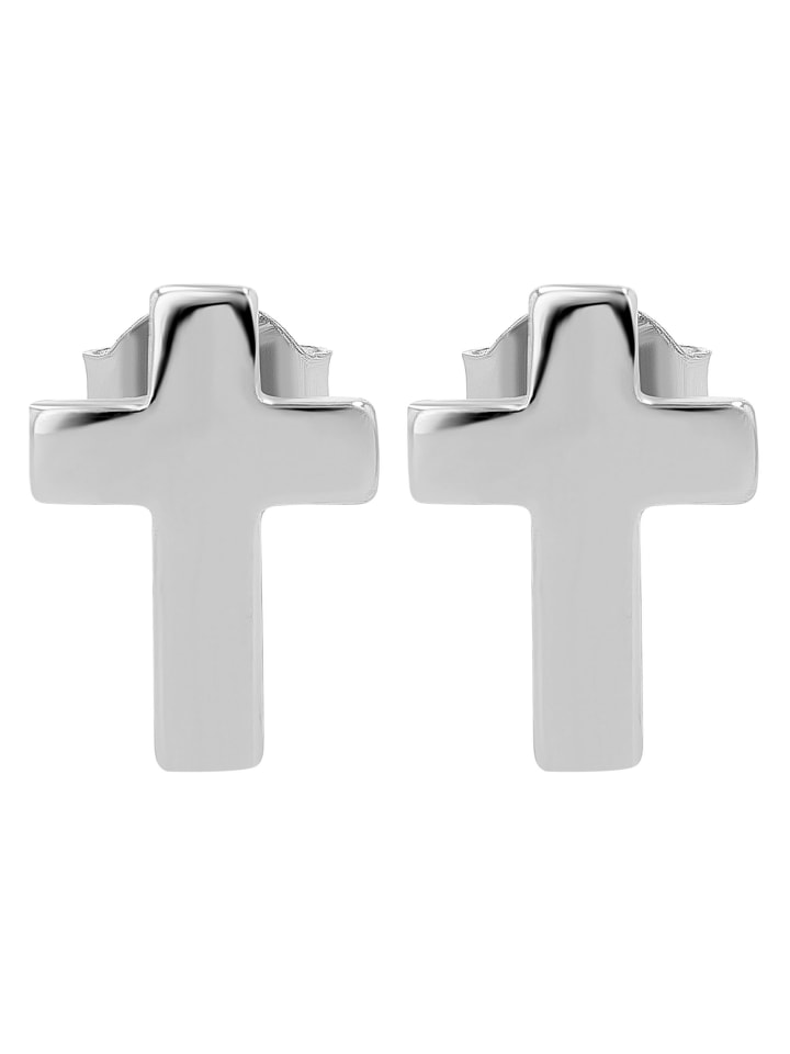 Damen Ohrringe – Ohrstecker Kreuz aus 925 Silber in silber
