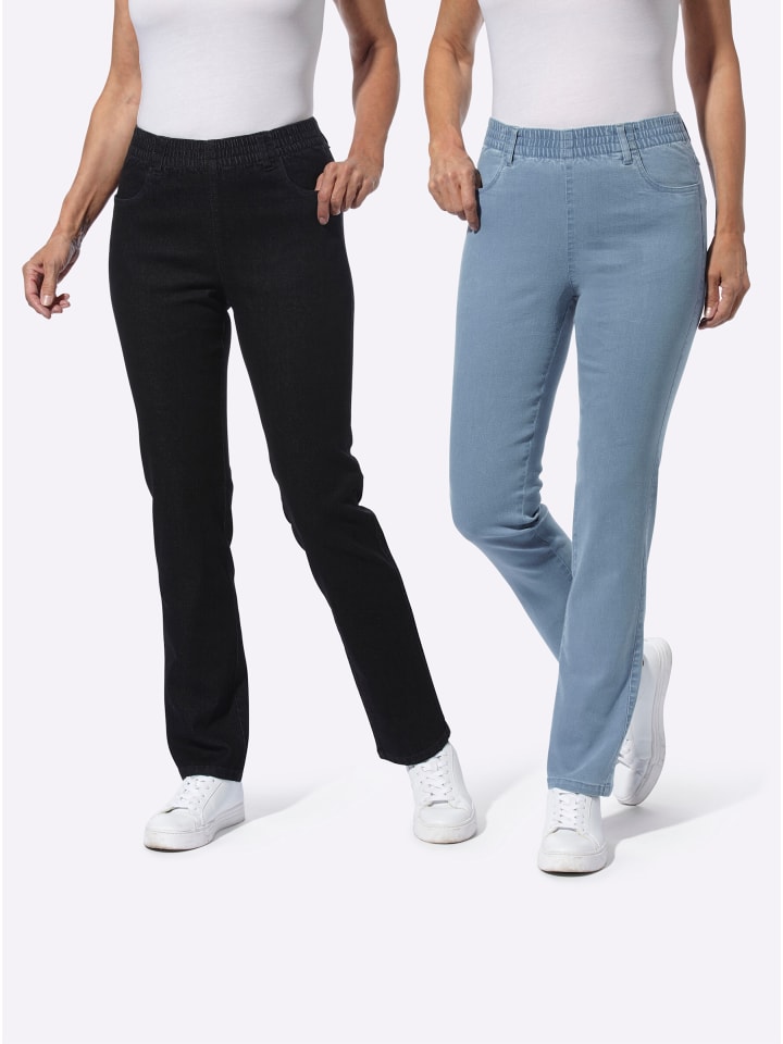 Doppelpack Jeans in blue-bleached + black denim