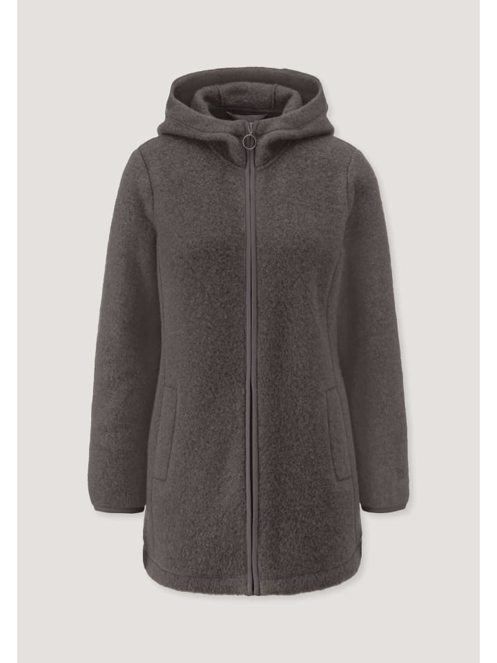 Hessnatur Wollfleece-Jacke mit Kapuze Regular aus reiner Bio-Merinowolle in dunkles mauve