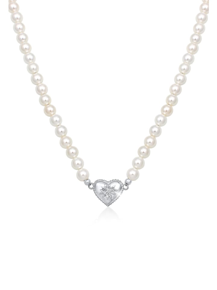 Halskette 925 Sterling Silber Edelweiss, Herz, Trachtenschmuck in Silber