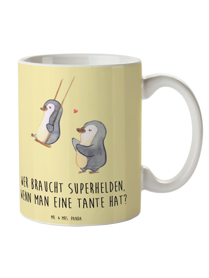 Keramikbecher Lieblings-Tante mit Spruch in Gelb Pastell