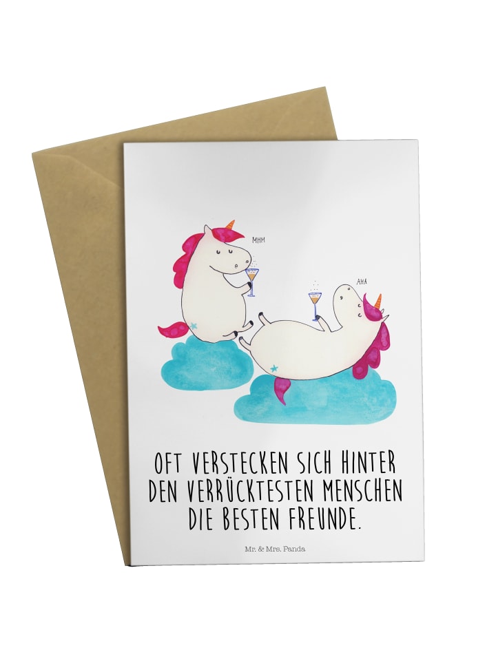 Glückwunschkarte Einhorn Sekt mit Spruch in Weiß