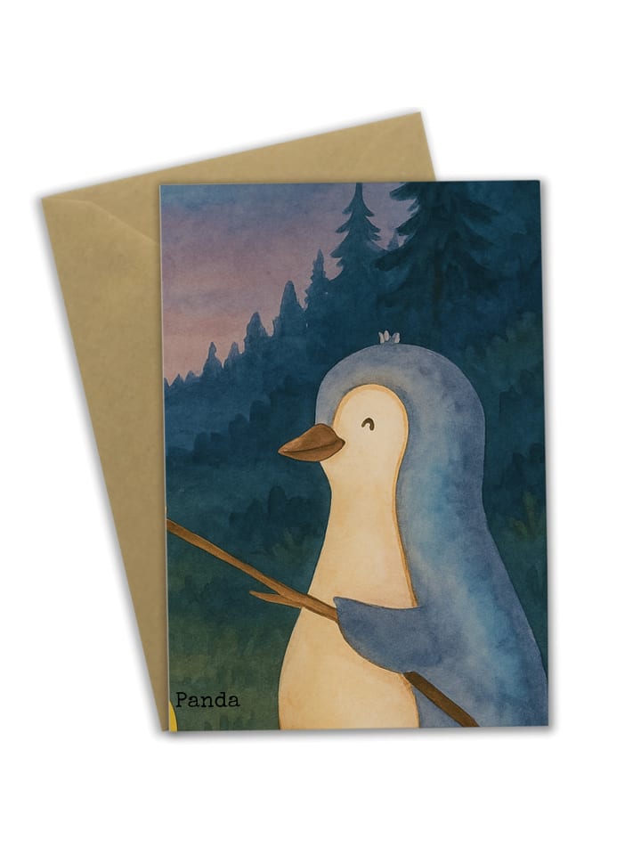 Klappkarte Pinguin Lagerfeuer Design ohne Spruch in Weiß