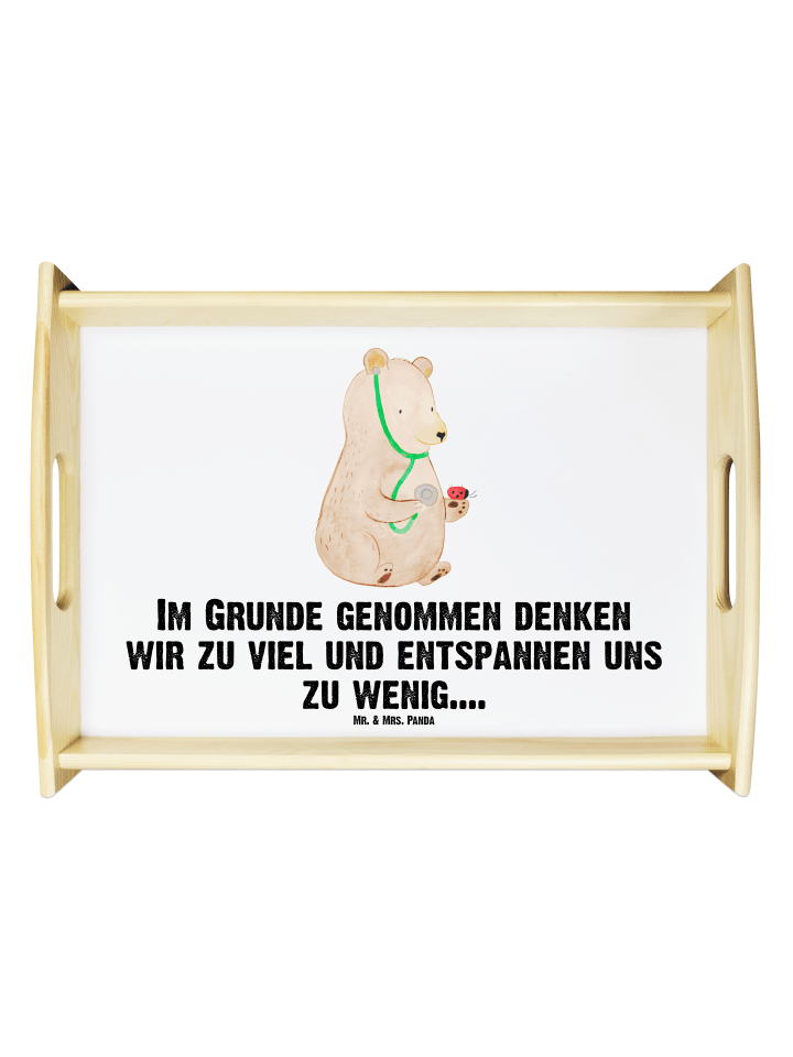 Holz Tablett Bär Arzt mit Spruch in Weiß