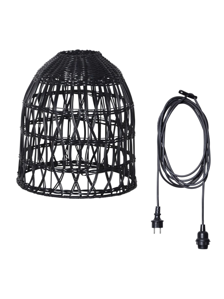 Lampenschirm in Rattanstil für Innen/Außen mit E27 Kabel H: 33cm in schwarz