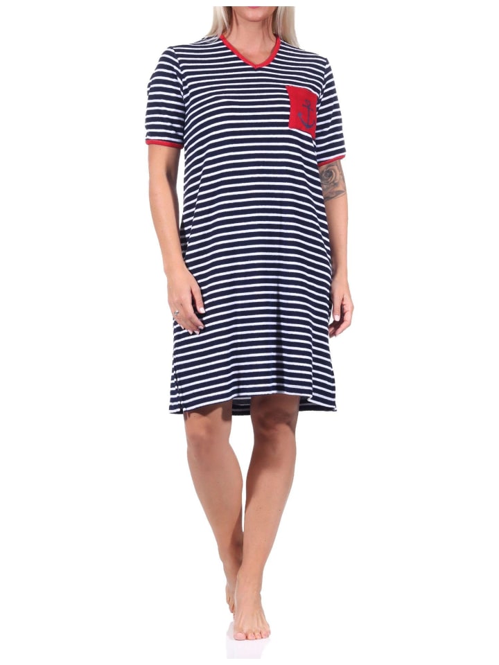 maritimim Kurzarm Frottee Nachthemd Strandkleid Anker - 73312 in marine