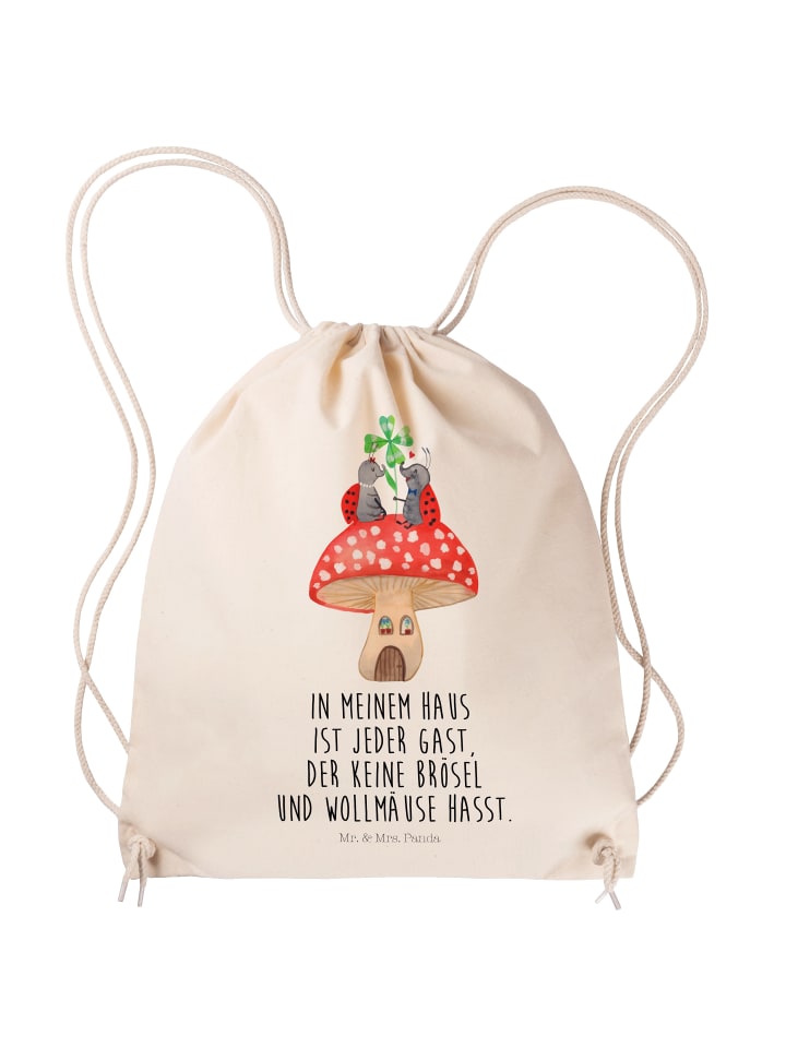 Sportbeutel Marienkäfer Fliegenpilz mit Spruch in Creme