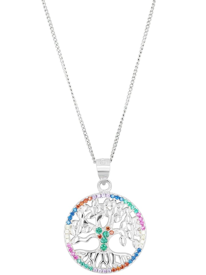 Damen Anhänger – Lebensbaumanhänger aus 925 Silber mit Zirkonia in silber