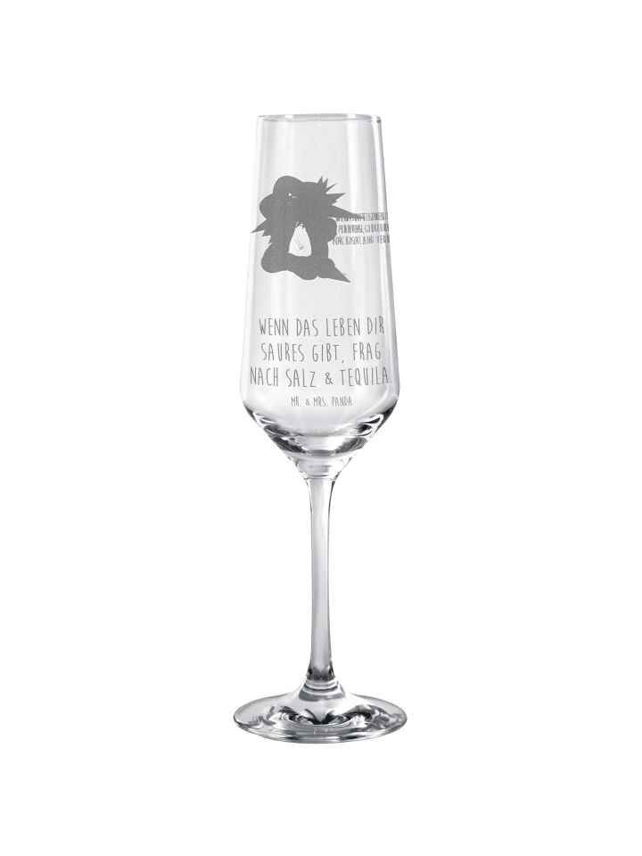 Champagnerglas Axolotl Tequila mit Spruch in Transparent