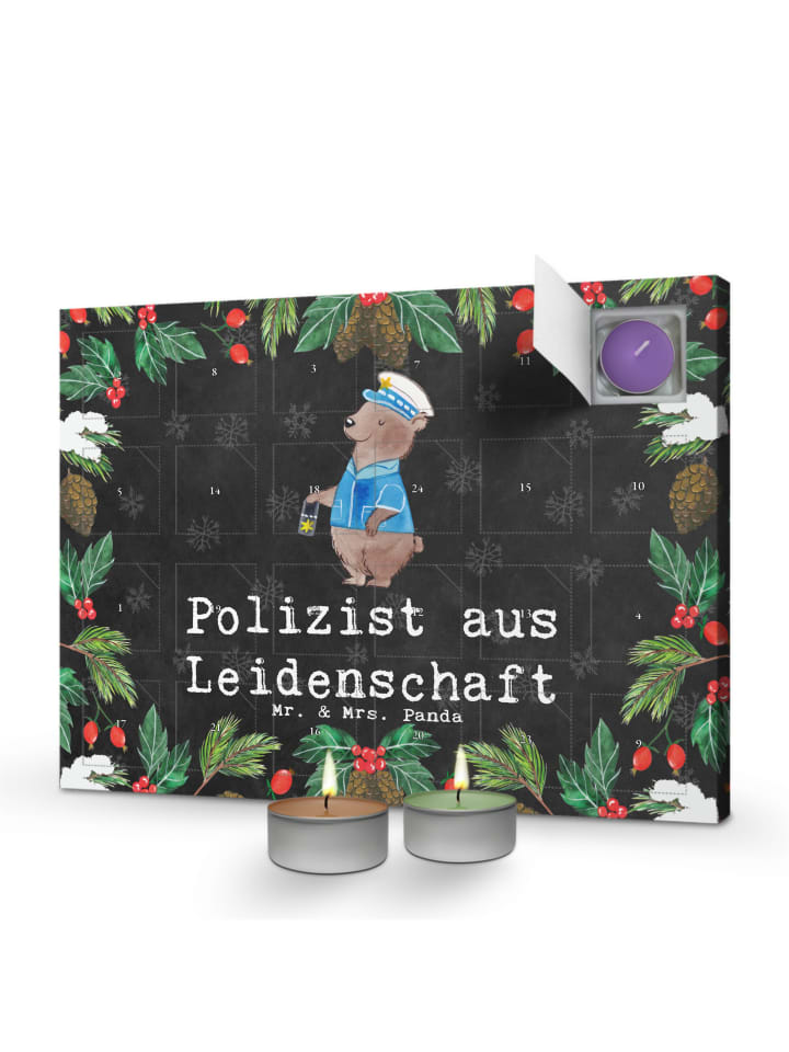 Adventskalender Polizist Leidenschaft mit Spruch in Kreidetafel