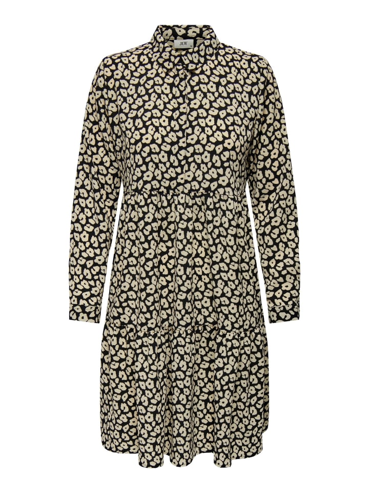 Kurzes Langarm Kleid Gemusterte Tunika Bluse JDYPIPER in Schwarz-Beige
