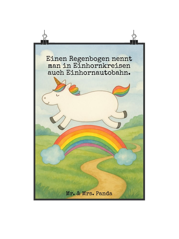 Wandbild Einhorn Regenbogen Design mit Spruch in Weiß