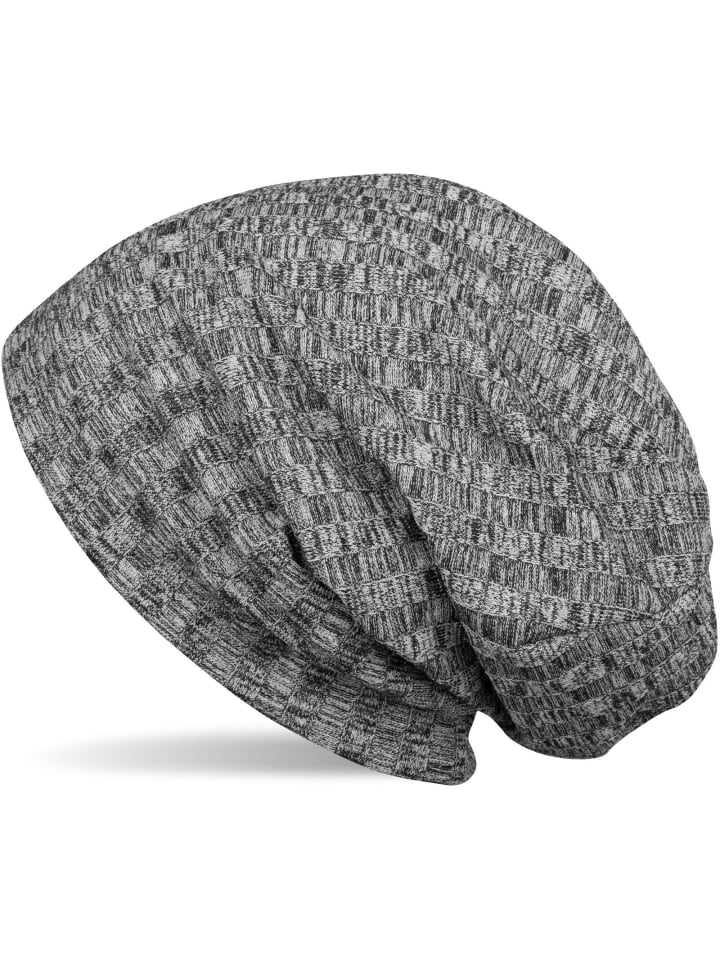 Feinstrick Beanie Mütze in Hellgrau meliert