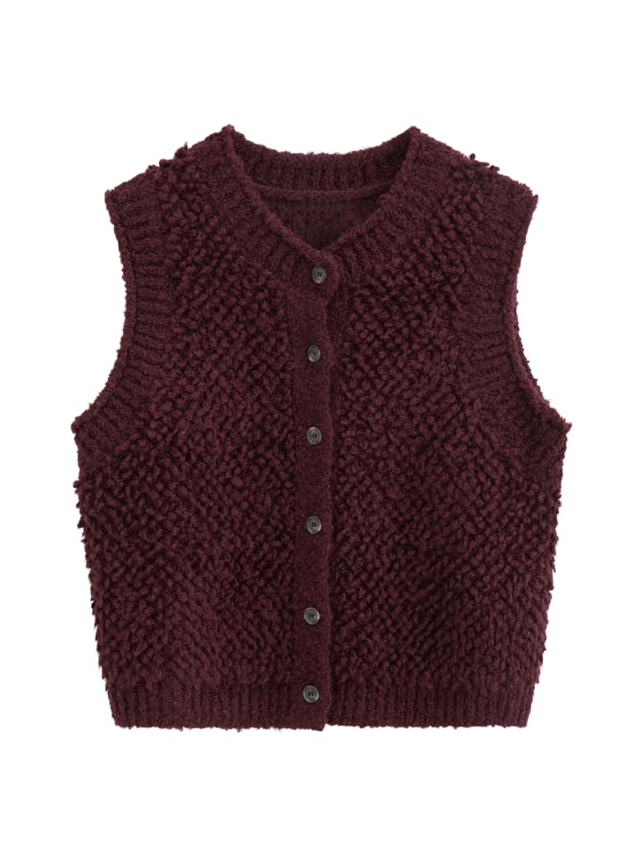 Ärmelloser Bubble-Bouclé-Cardigan regular in Rhubarb Jam