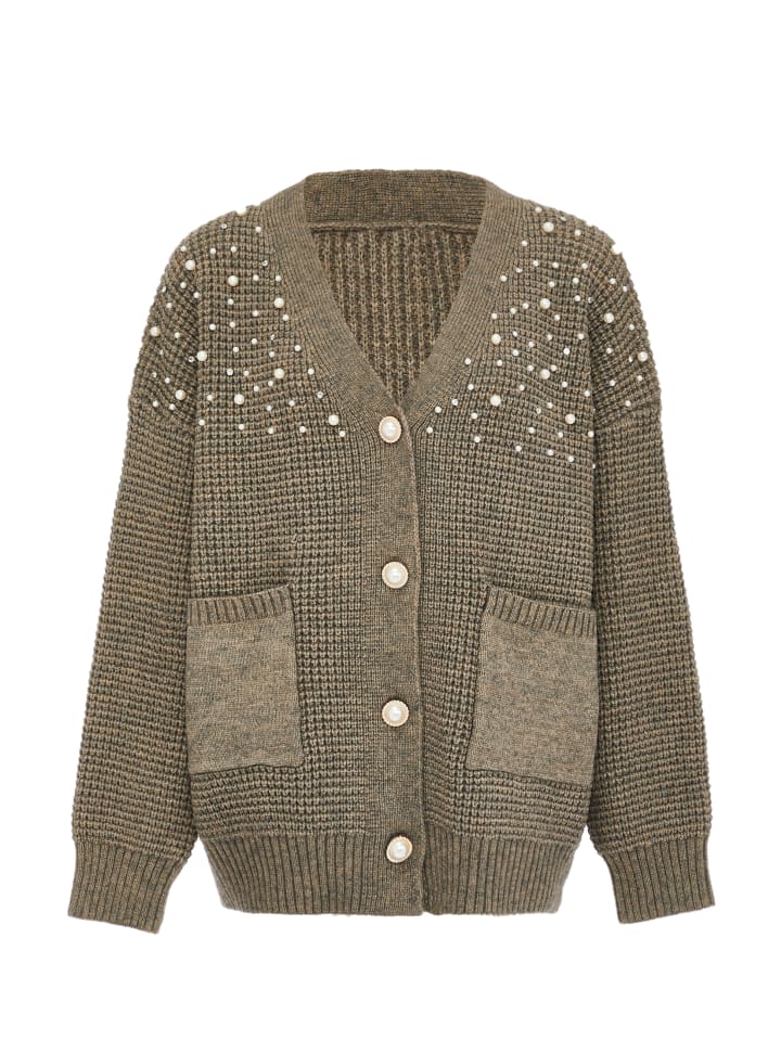 Damen Strickjacke in Taupe Melange