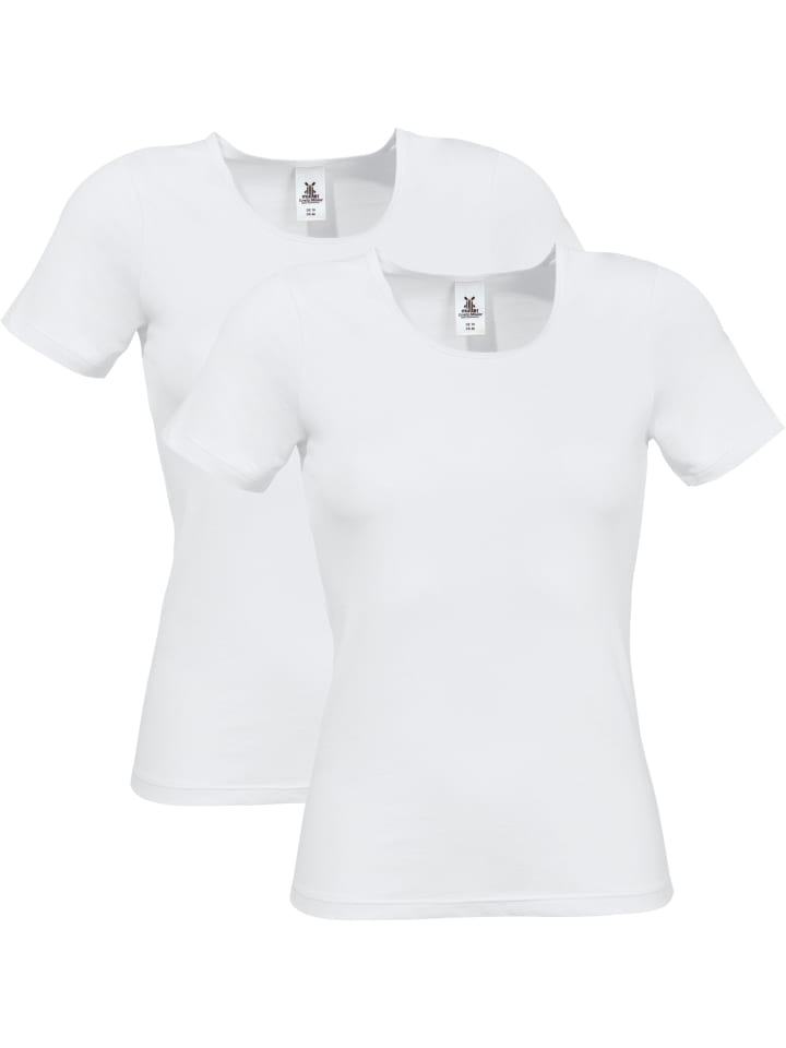 Baumwolle, Single-Jersey Unterhemd, 1/2-Arm 2er-Pack in weiß