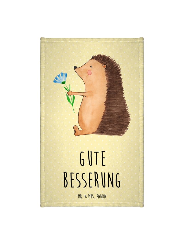 Handtuch Igel Blumen mit Spruch in Gelb Pastell