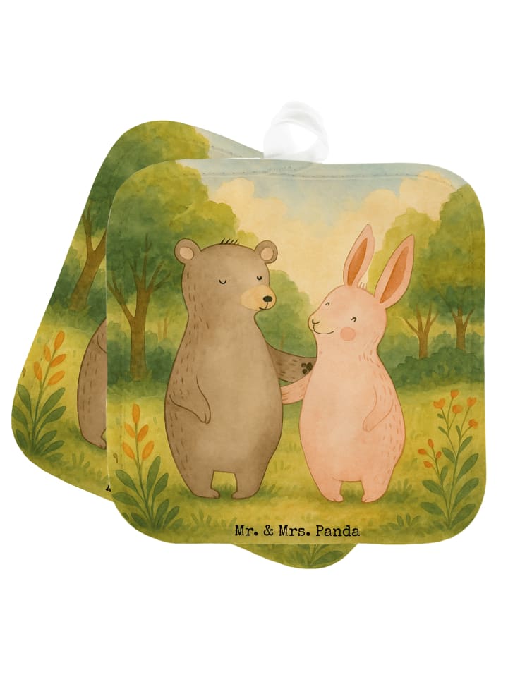 Topflappen Bär und Hase Umarmen Design ohne Spruch in Weiß
