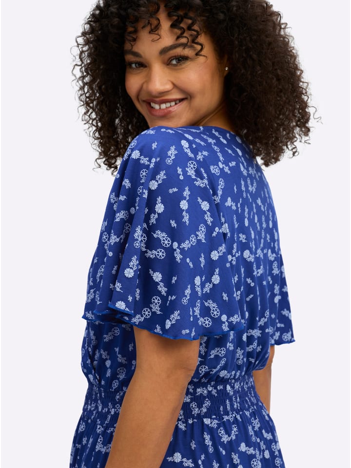 Jersey-Kleid in royalblau-hellblau-bedruckt