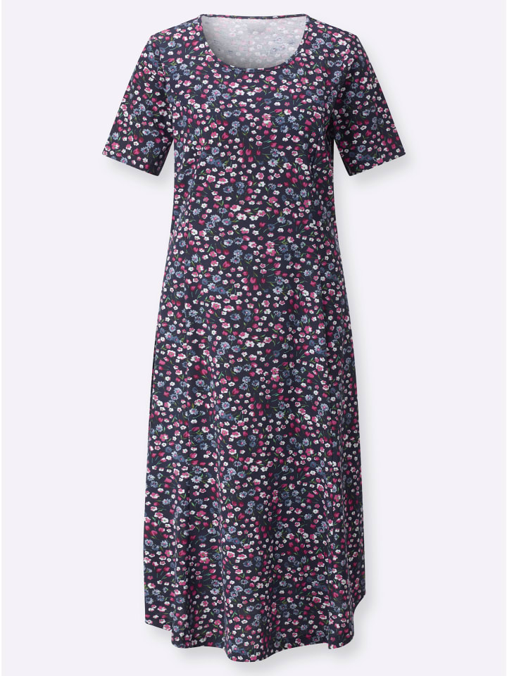 Jersey-Kleid in marine-fuchsia-bedruckt