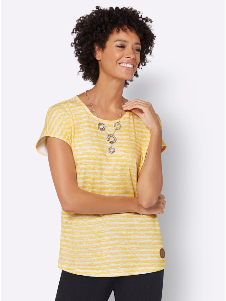 Shirt in sonnengelb-ecru-geringelt