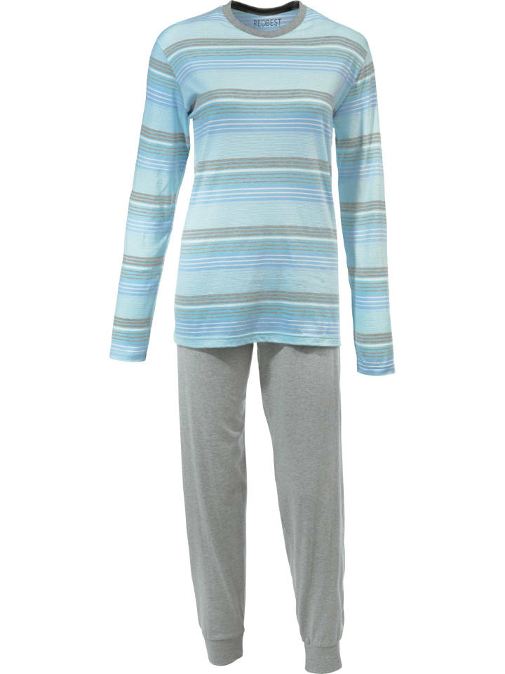 Single-Jersey Schlafanzug in blau/grau