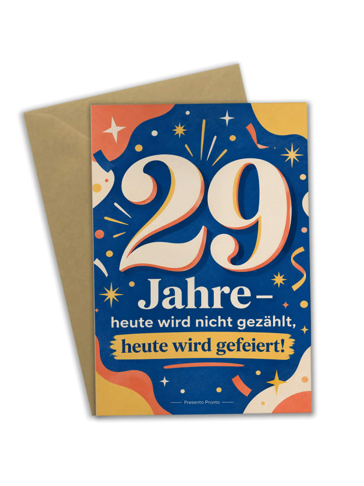 Geburtstagskarte 29. Geburtstag Zahl fröhlich D... in Weiß