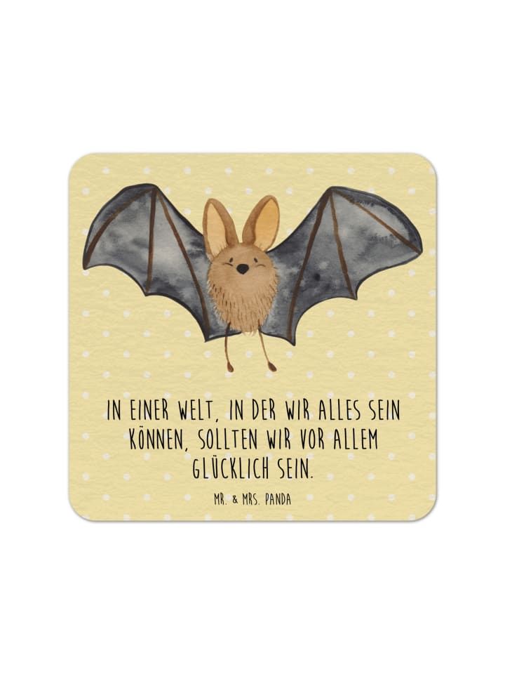 Untersetzer Fledermaus Flügel mit Spruch in Gelb Pastell