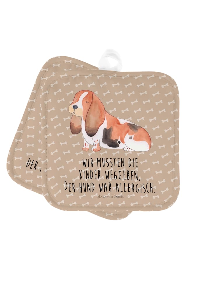 Topflappen Hund Basset Hound mit Spruch in Hundeglück